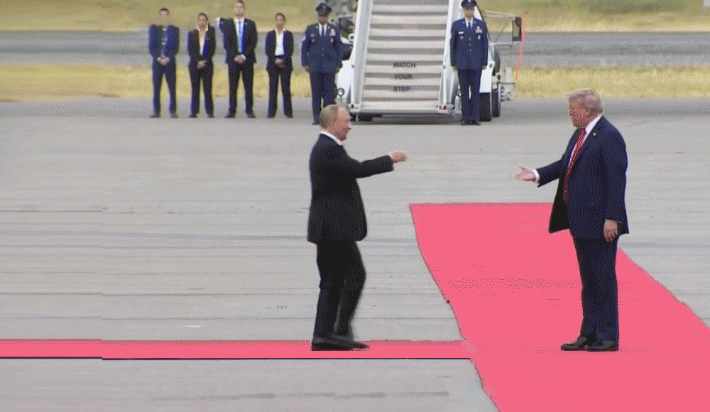 15.08.2025, Anchorage Alaska: Trump und Putin, zwei ziemlich beste Freunde auf politischer Expedition.